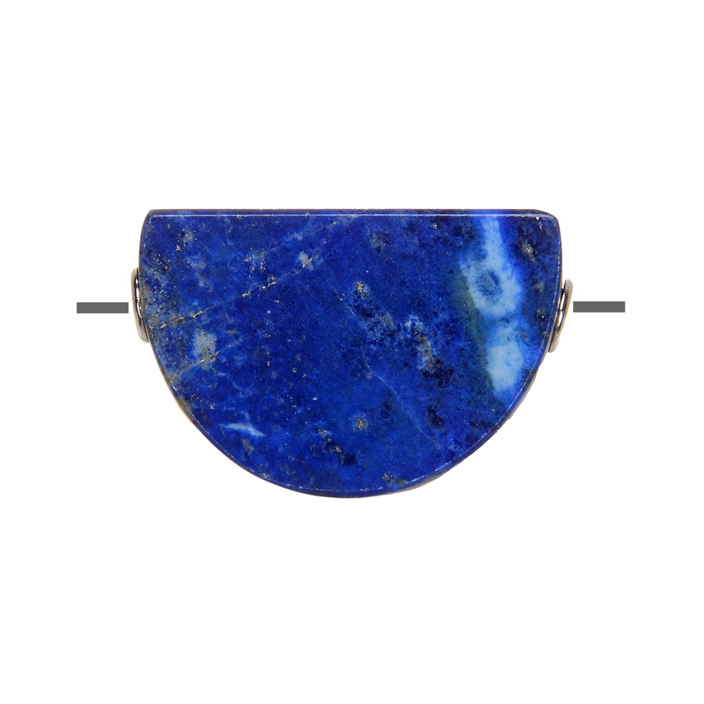 Half round Lapis Lazuli drilled, 3,0 x 2,5cm, rhodium plated