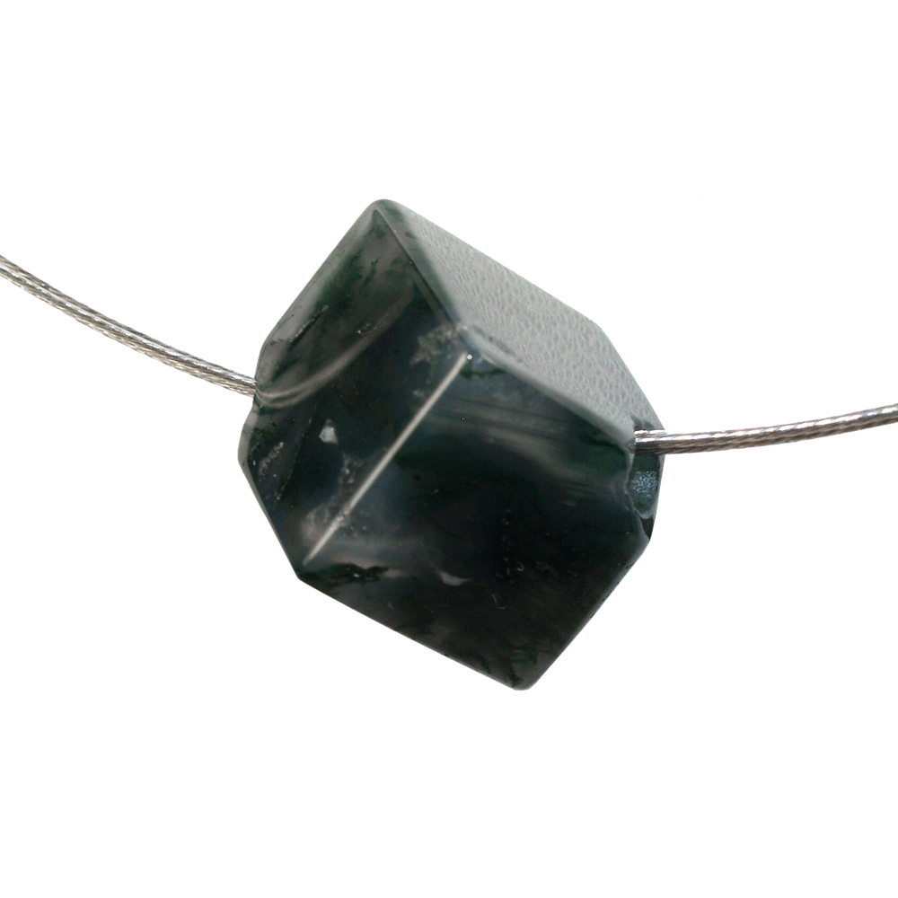 Cube Moss Agate A diagonally drilled, 12mm