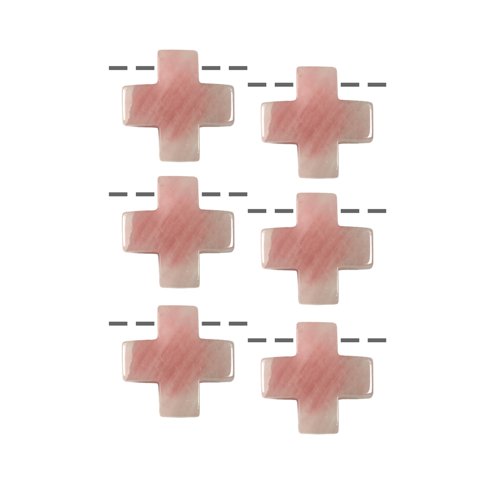 Croce di quarzo rosa forata, 3 cm (6 pz./VE)