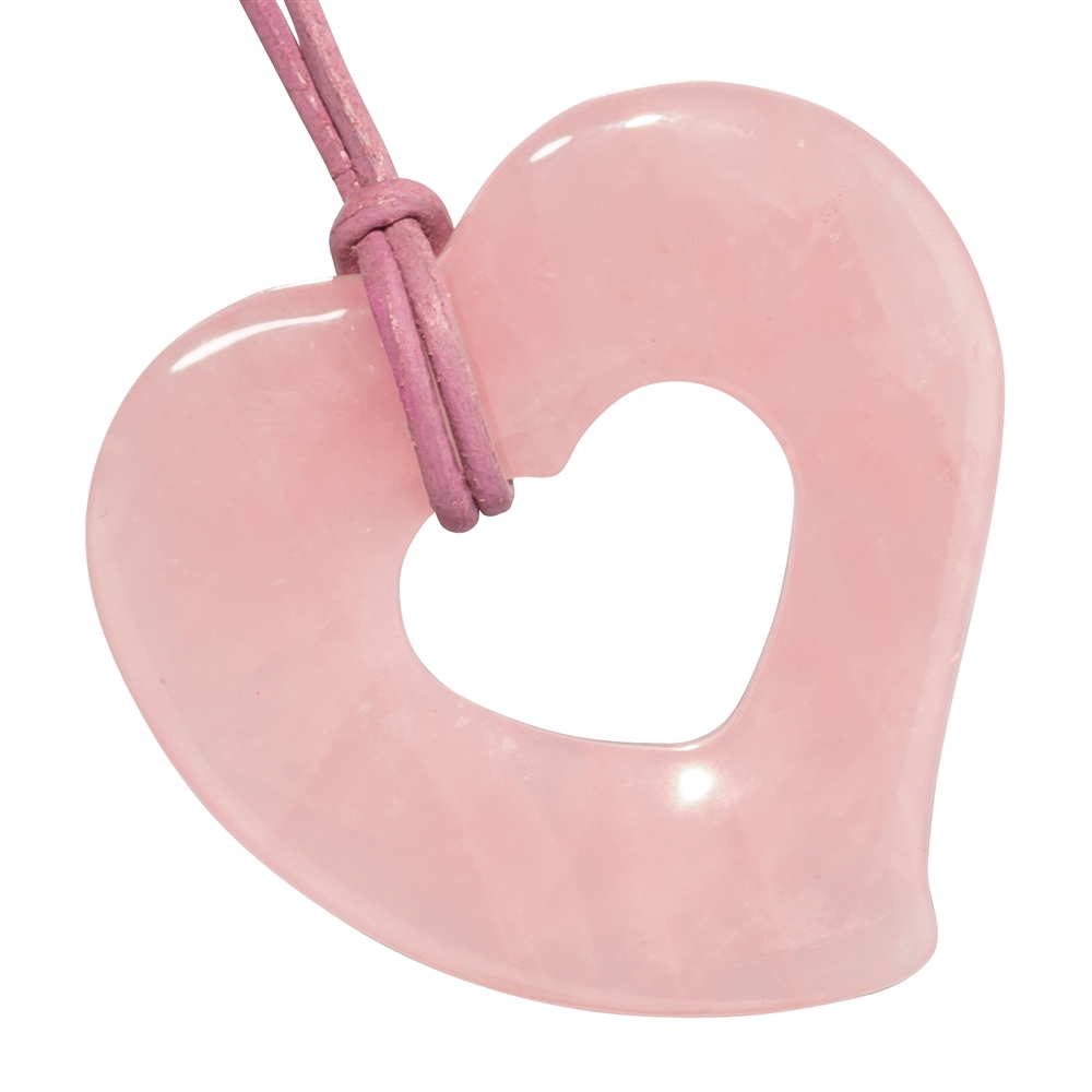 Cordoncino "Cuore nel cuore" in quarzo rosa, circa 5 cm.
