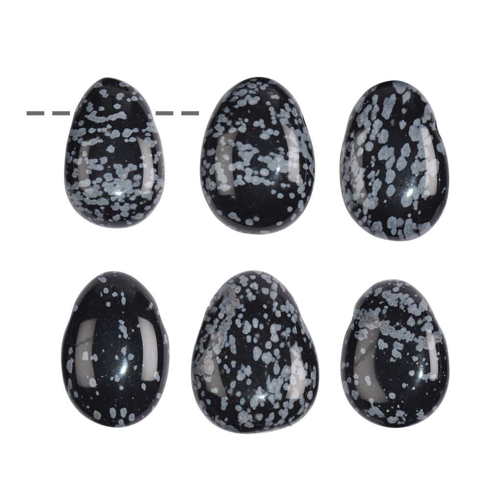 Trommelstein Obsidian (Schneeflockenobsidian) gebohrt