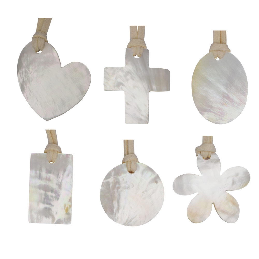 Mother of Pearl (white) shapes on fabric ribbon (12 pcs./VE) Special price!
