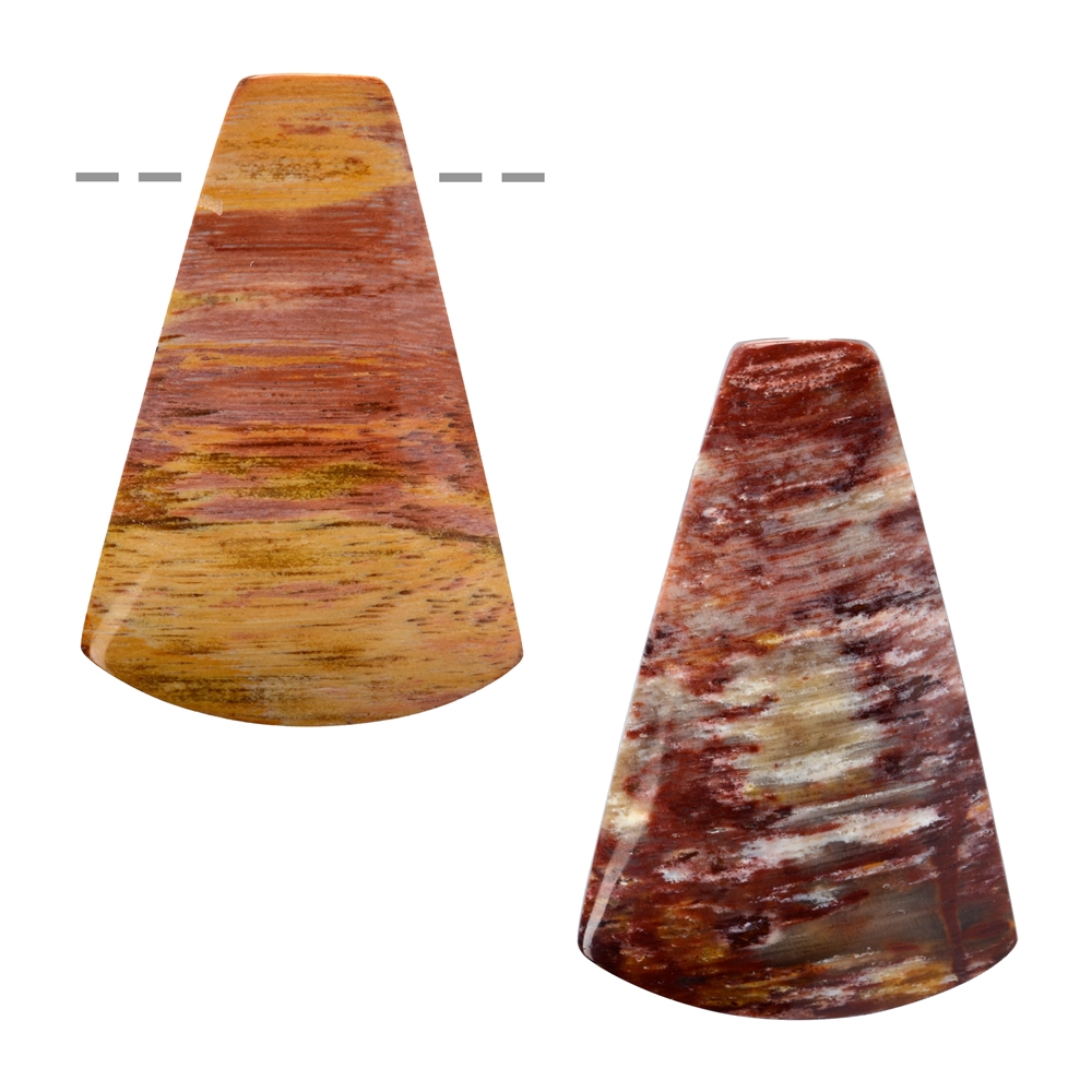 Cabochon trapezoidale in legno pietrificato forato, 4,7 cm