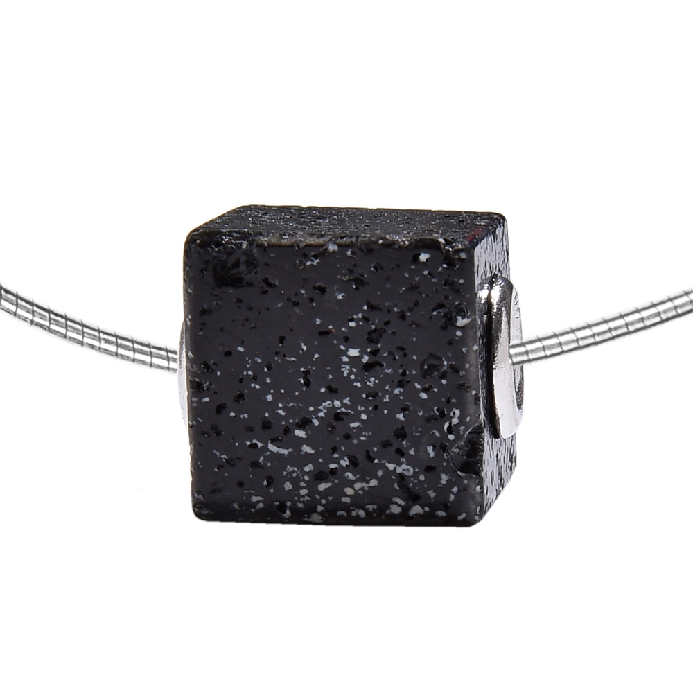 Lava cube, drilled, 1.0 cm, rhodiniert caps | wholesaler gems & healing stones