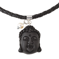 Buddha-Kopf Obsidian (schwarz) gebohrt, 3,0cm