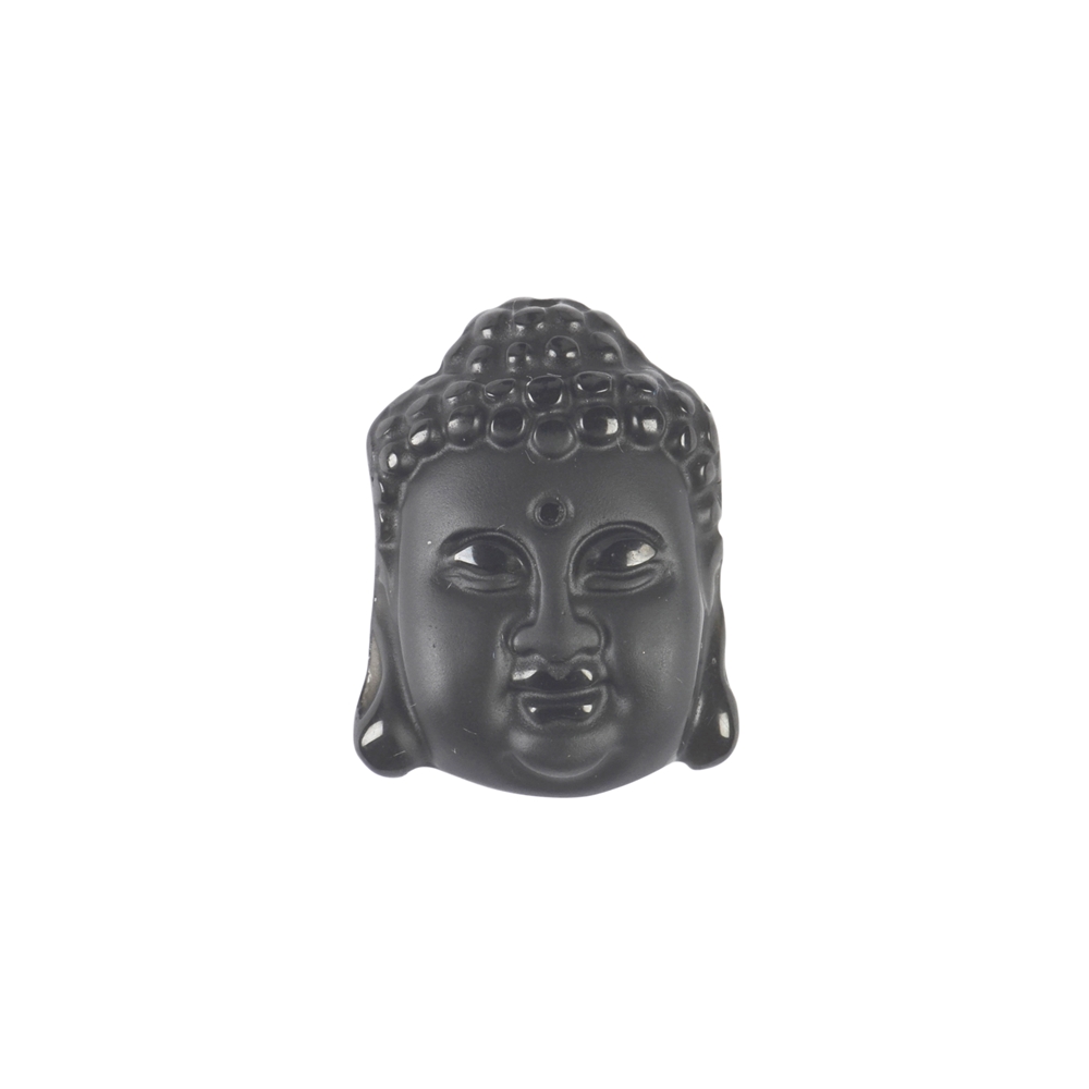 Buddha head obsidian (black) drilled, 3.0cm