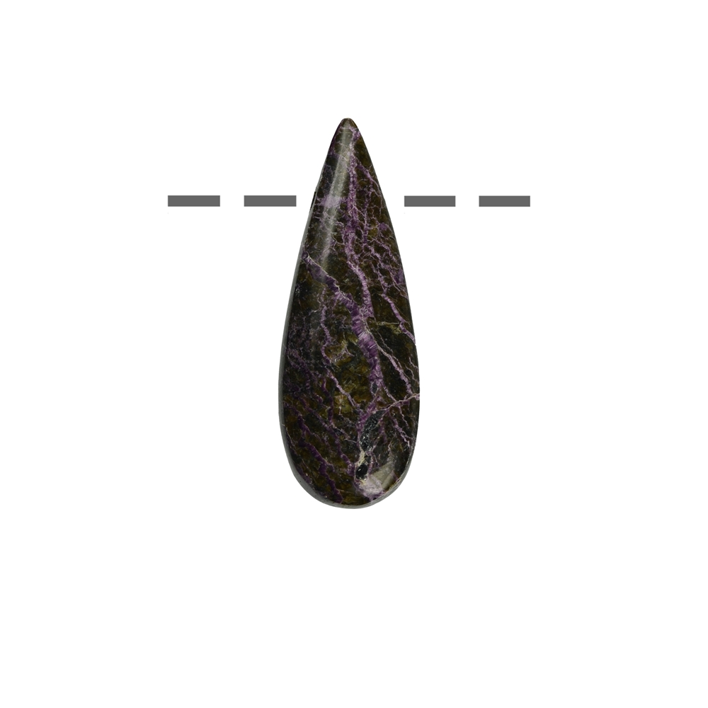 Goccia cabochon di stichtite B forata, 3,0 cm