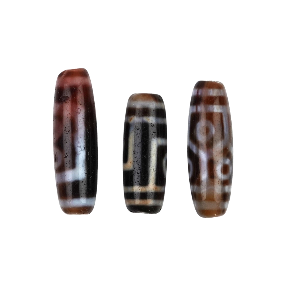 Roller Agate drilled, Tibetan motifs (Tzi Beads), 3,0 - 3,7cm