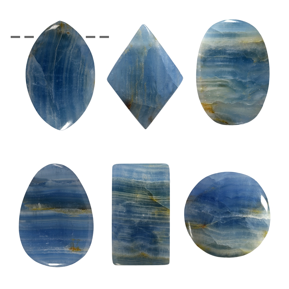 Set of cabochons drilled aragonite blue, ca. 3,5 - 5cm (6pcs./set)