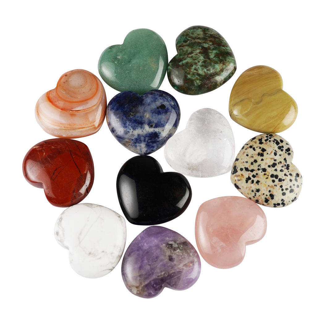 Herz (Taschenherz), gemischte Steinsorten, 3,3 x 3,8cm (36 St./VE)