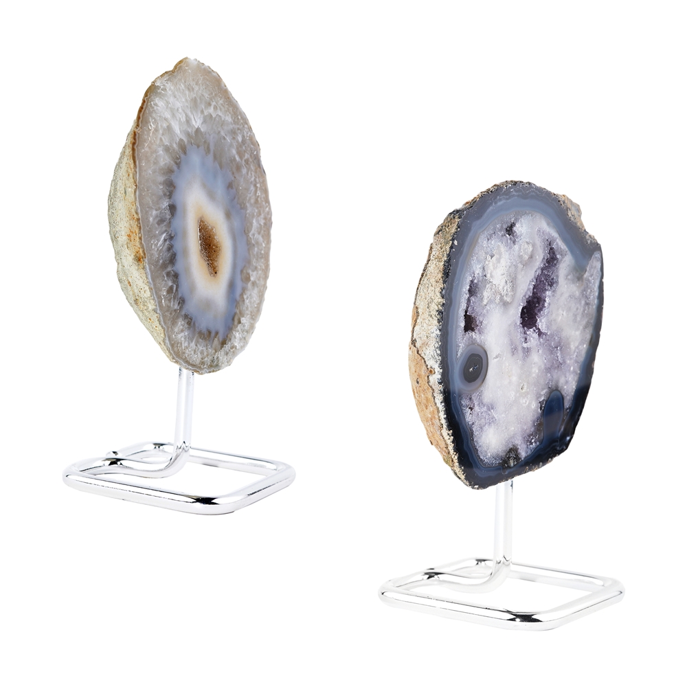 Geode di agata su supporto di metallo, 15-16 cm