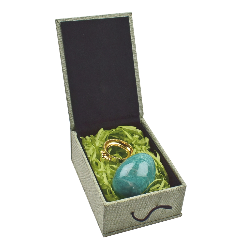 Uovo di amazzonite (scuro), 5,0 cm, con scatola regalo e supporto
