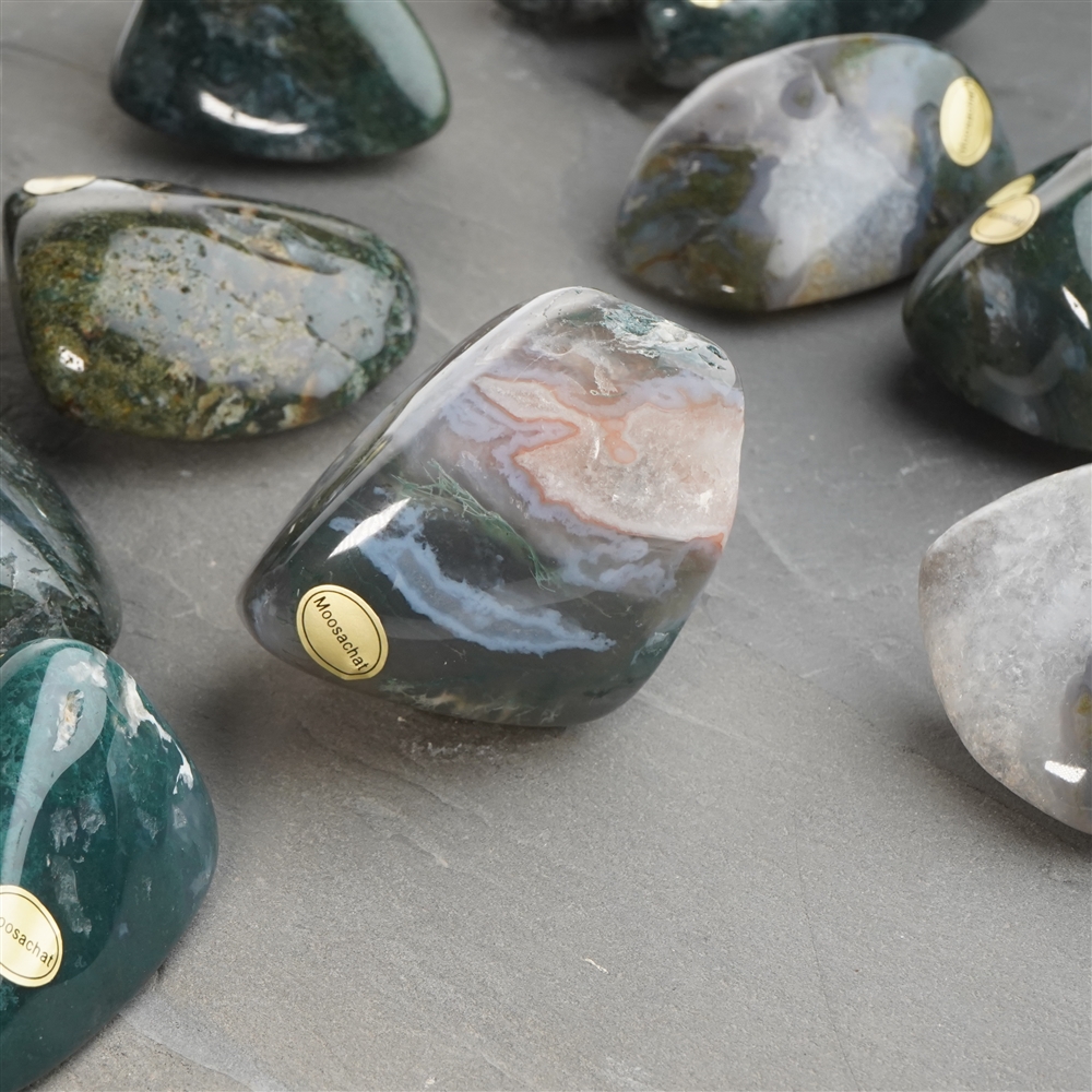 Tumbled Stones Moss Agate, 5,5 - 7,5cm (54 pcs./ PU)