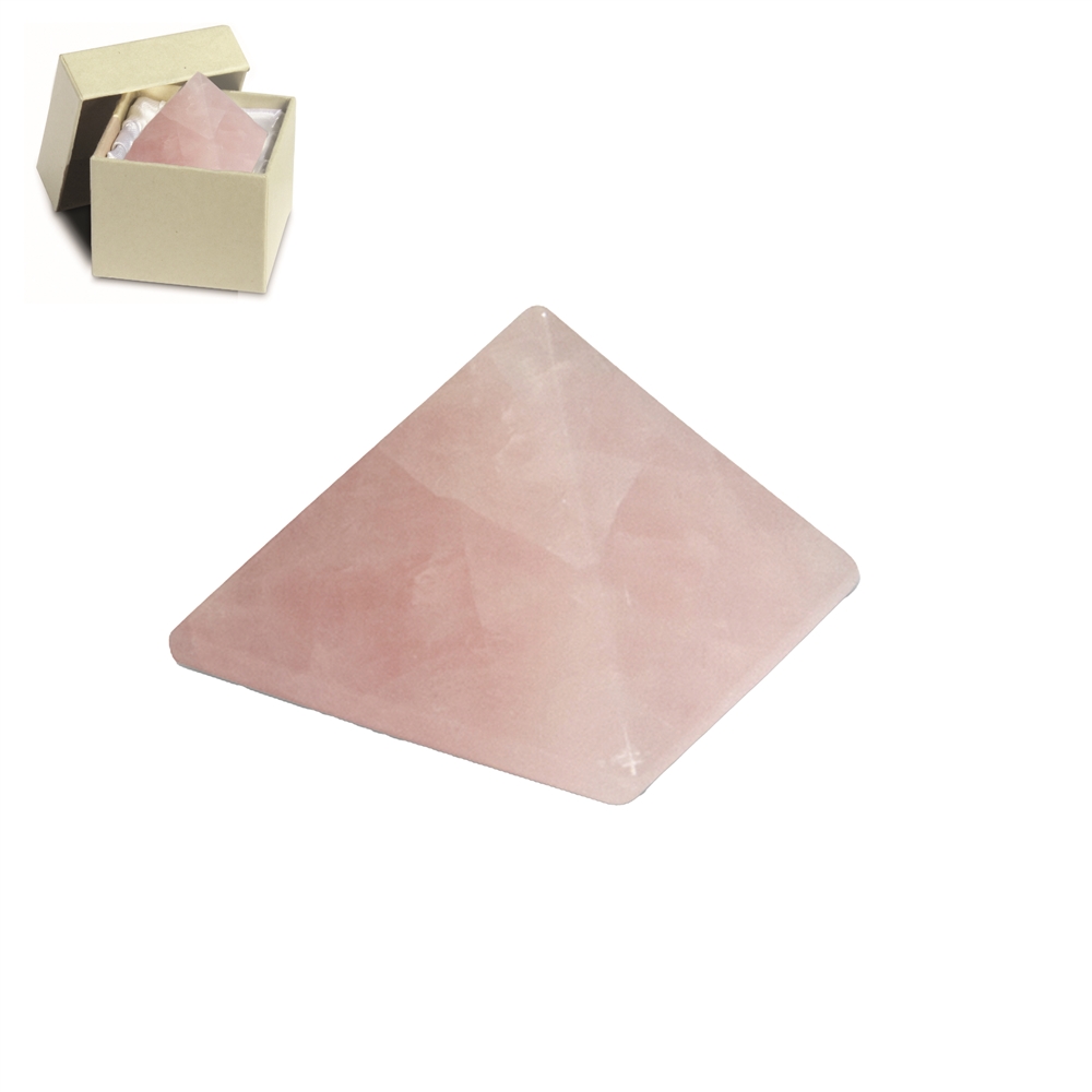 Pyramide Quartz rose dans boîte cadeau, 03cm