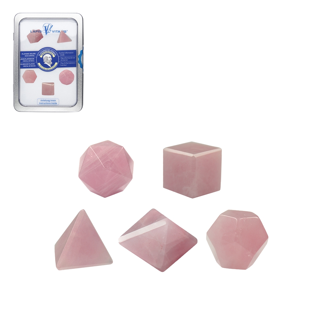 Corpo platonico in quarzo rosa, 2 cm (piccolo), confezione regalo