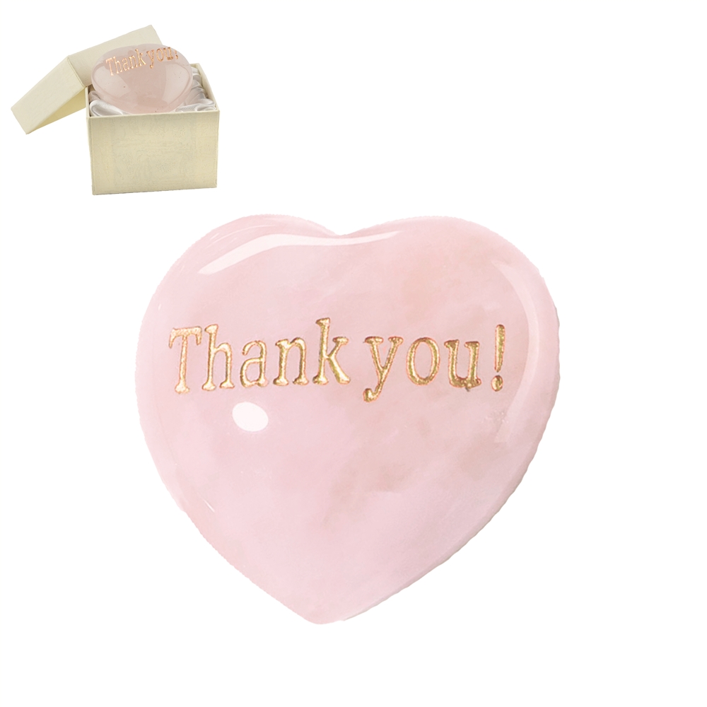 Cœur avec gravure "Thank you" dans une boîte cadeau