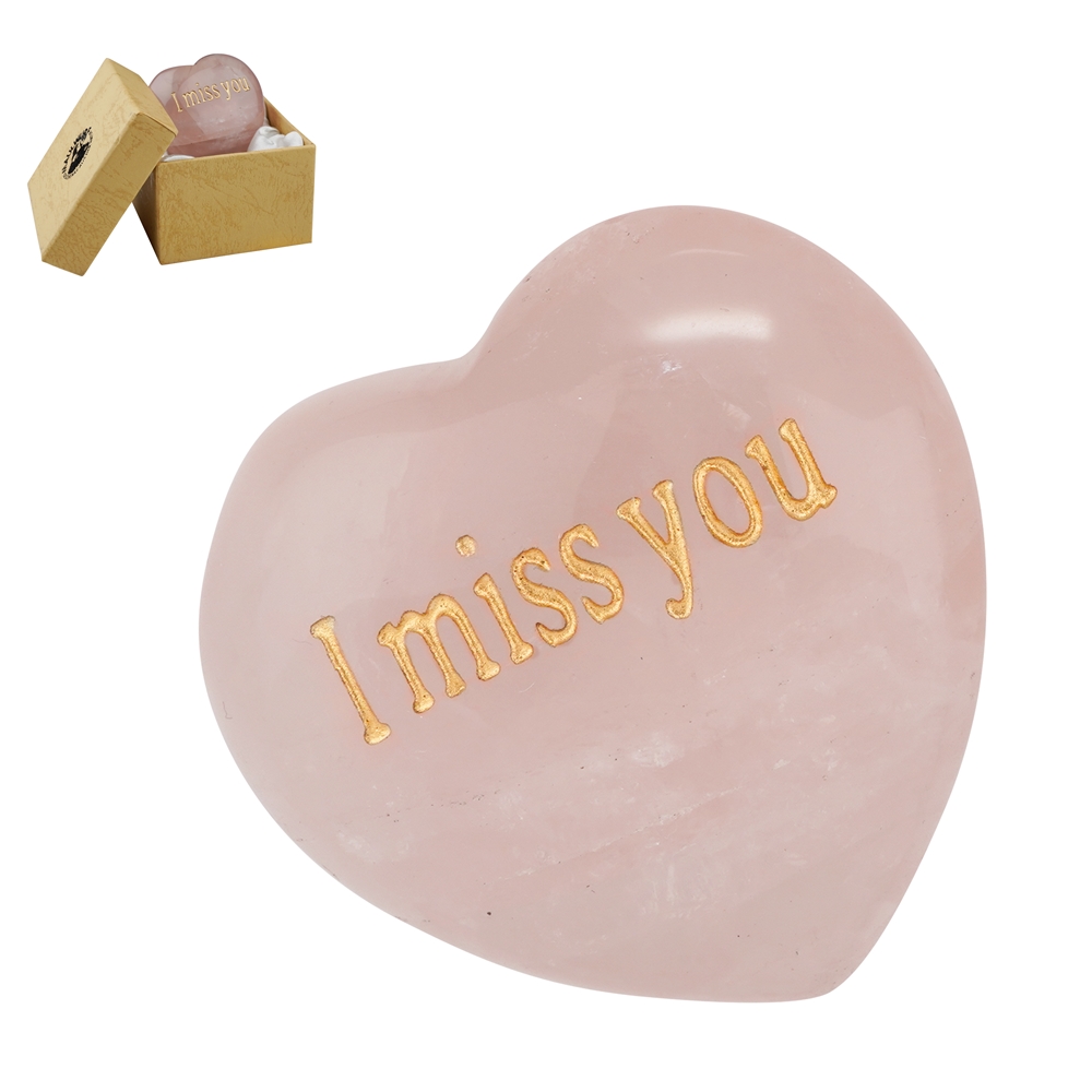 Cœur avec gravure "I miss you" dans une boîte cadeau 