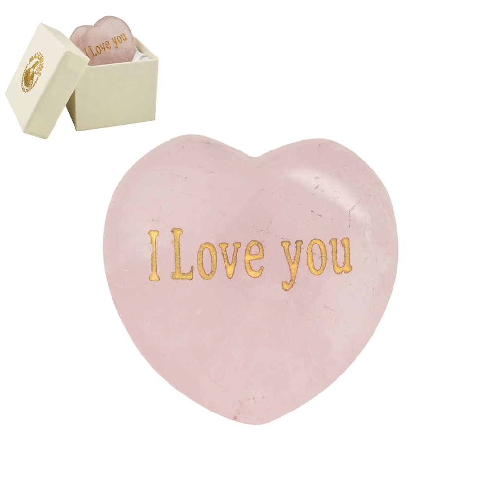 Cœur avec gravure "I love you" dans une boîte cadeau