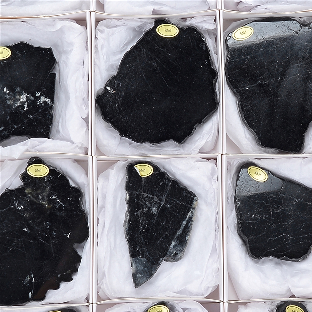 One side polished pieces / plates Tourmaline (black), 6 - 9cm (12 pcs./VE)