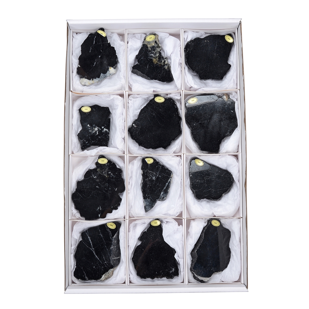 One side polished pieces / plates Tourmaline (black), 6 - 9cm (12 pcs./VE)