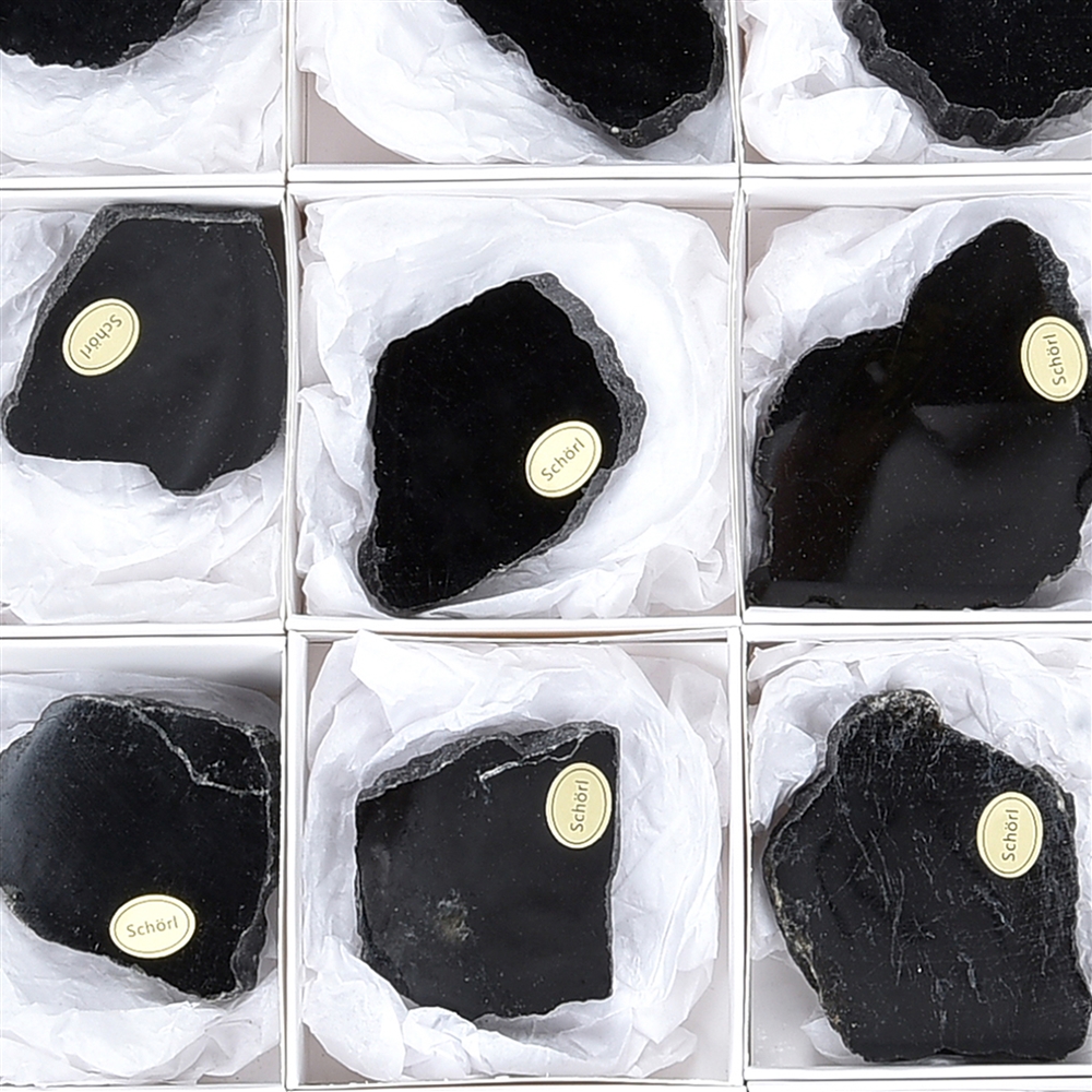 One side polished pieces / plates Tourmaline (black), 5 - 7cm (24 pcs./VE)