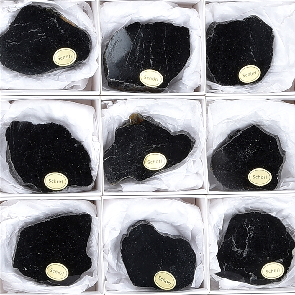 One side polished pieces / plates Tourmaline (black), 4cm (35 pcs./VE)