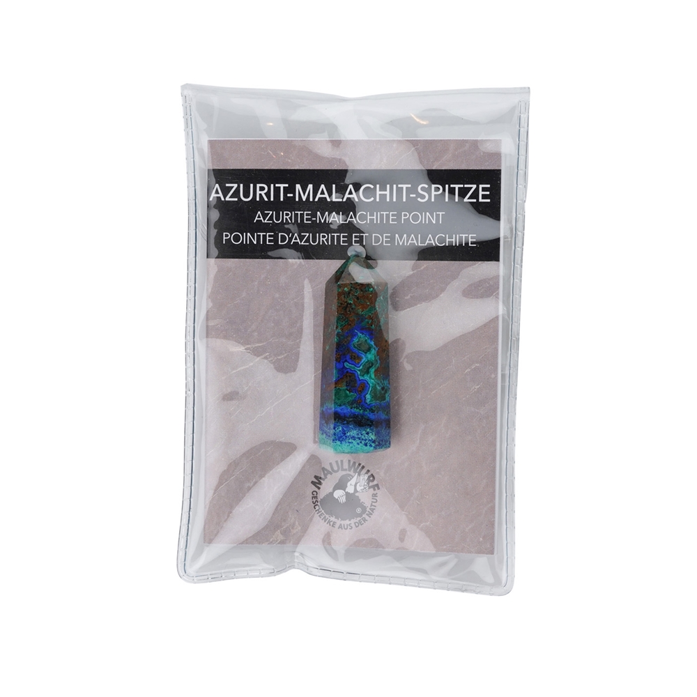Punta lucida in azzurrite-malachite, 4,5 - 5,0 cm, con inserto in astuccio