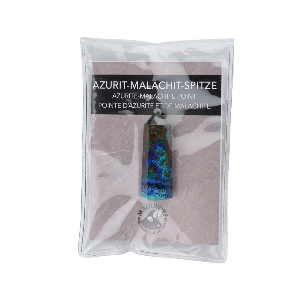 Pointe polie Azurite-Malachite, 4,5 - 5,0cm, avec pochette