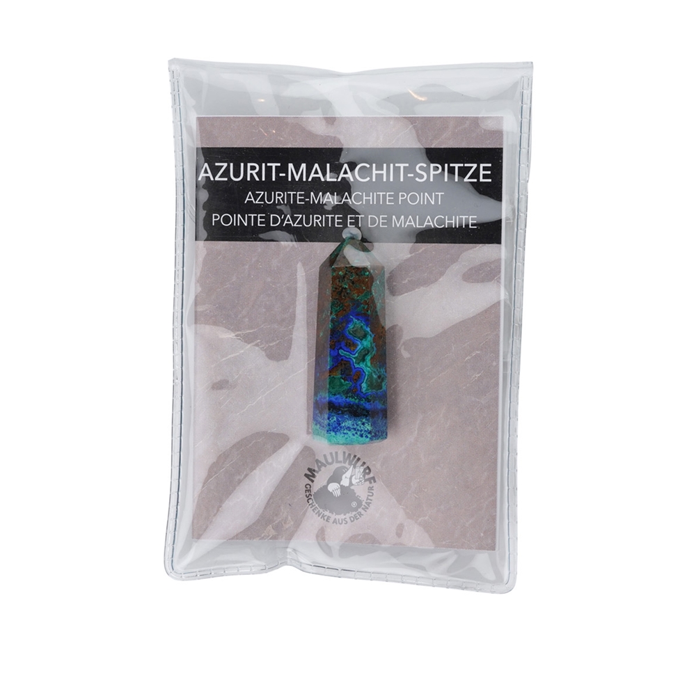 Spitze poliert Azurit-Malachit, 5,0 - 5,5cm, mit Beileger in Pouch