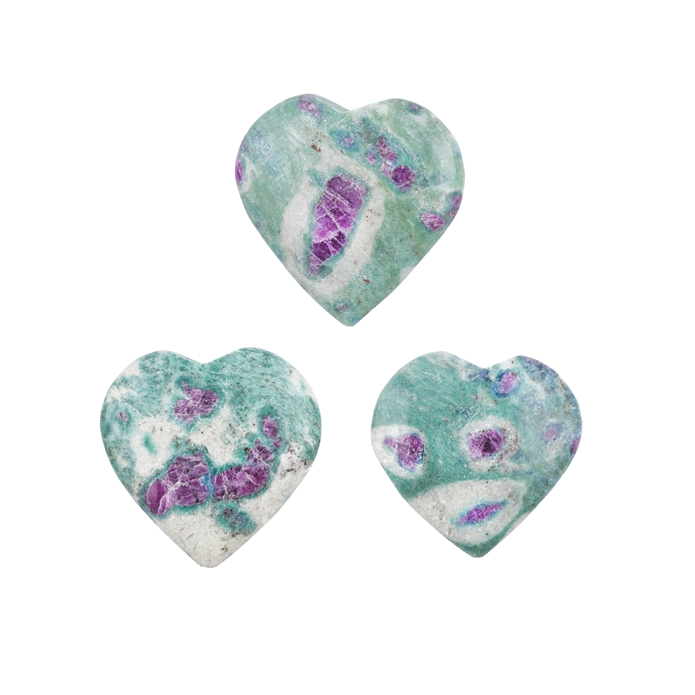 Cuore Fuchsite rubino, 3,0 cm (3 pz./ UC) | grossista gemme e pietre curative