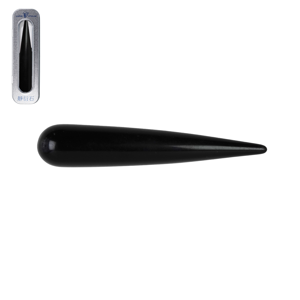 Massagegriffel Obsidian (schwarz) dick, in Geschenkdose