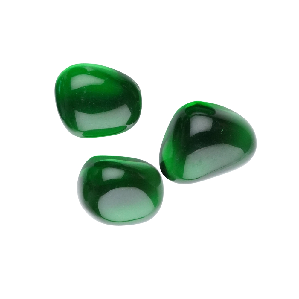 Trommelsteine Vulkanglas grün (synth.), 2,0 – 2,5cm (100g/VE)