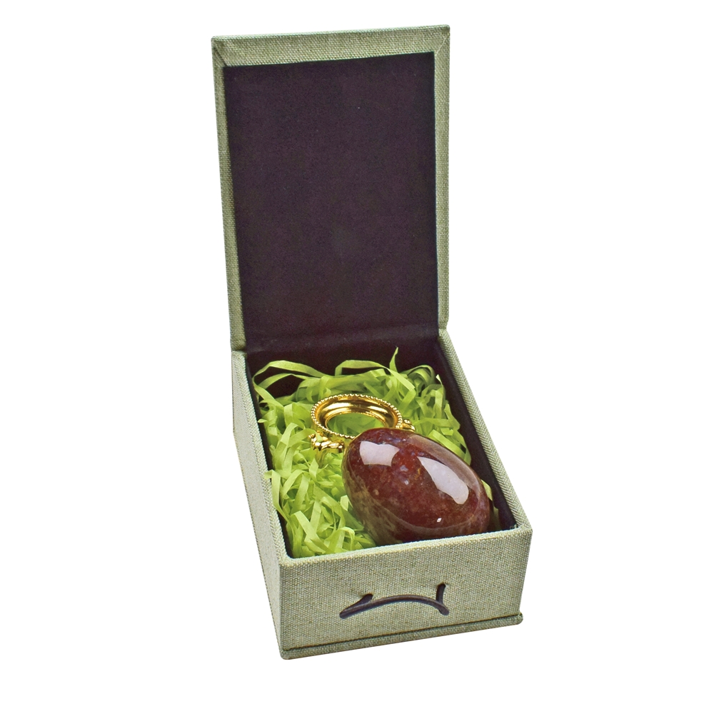 Calcedonio a fuoco d'uovo, 5,0 cm, con scatola regalo e supporto