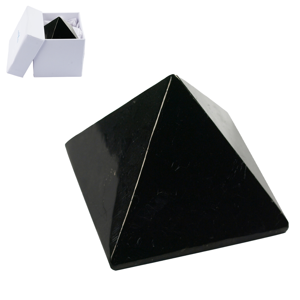 Pyramide de schungite (tige), 03,8 - 04,2cm, dans une boîte cadeau