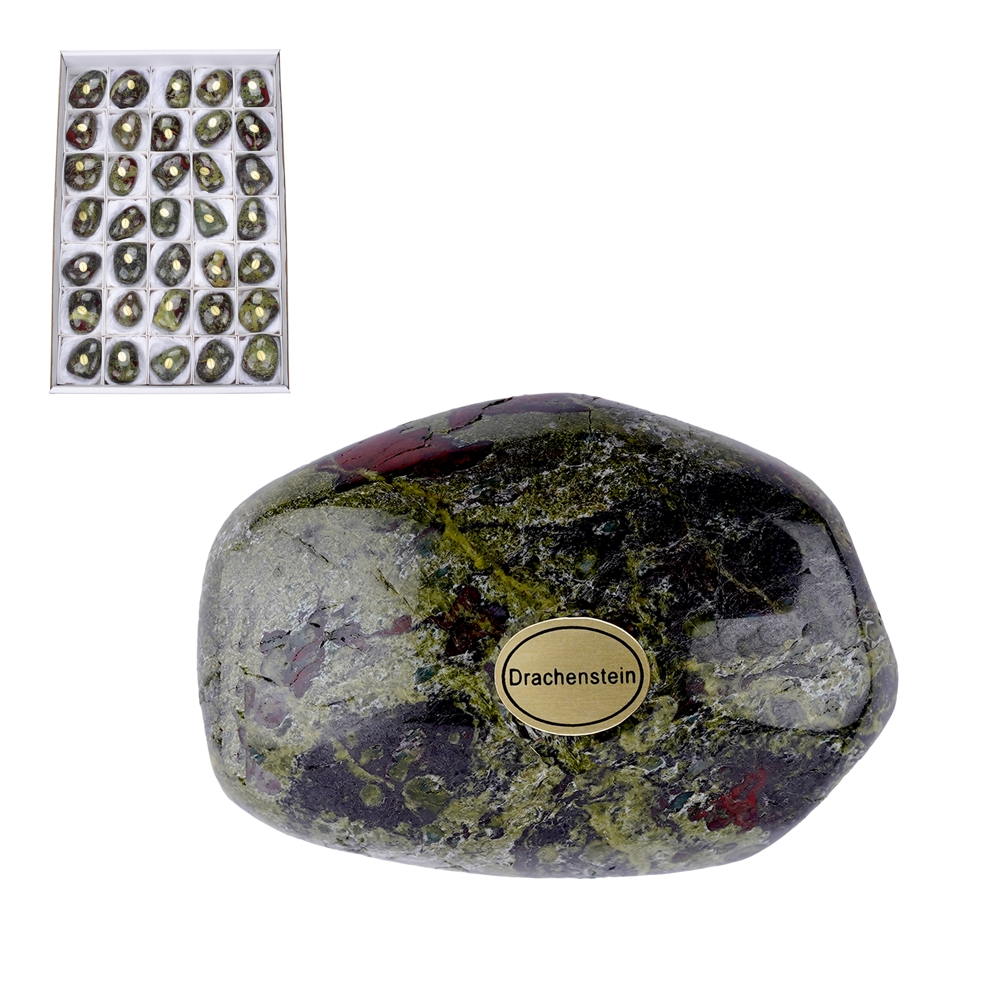 Pietre burattate Quarzite di Epidoto (pietra del drago), 4,5 - 5,5 cm (35 pz./VE)