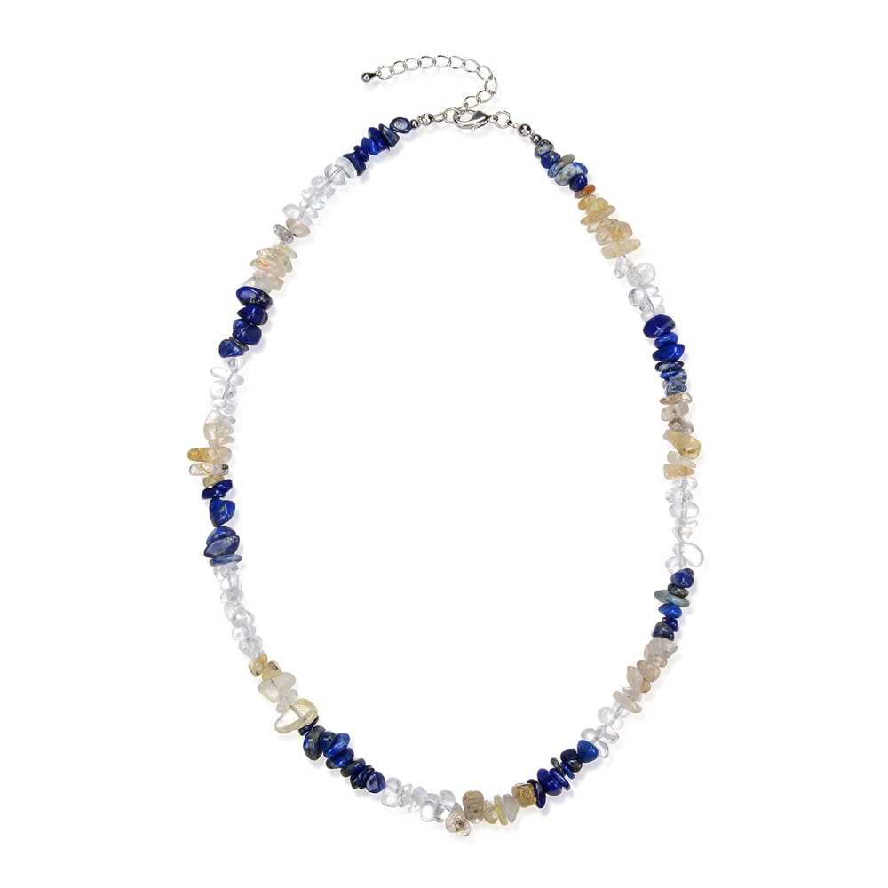Collier Baroque Combi Cristal de roche, Lapis-lazuli, Quartz-Rutile "Sagesse & Inspiration"