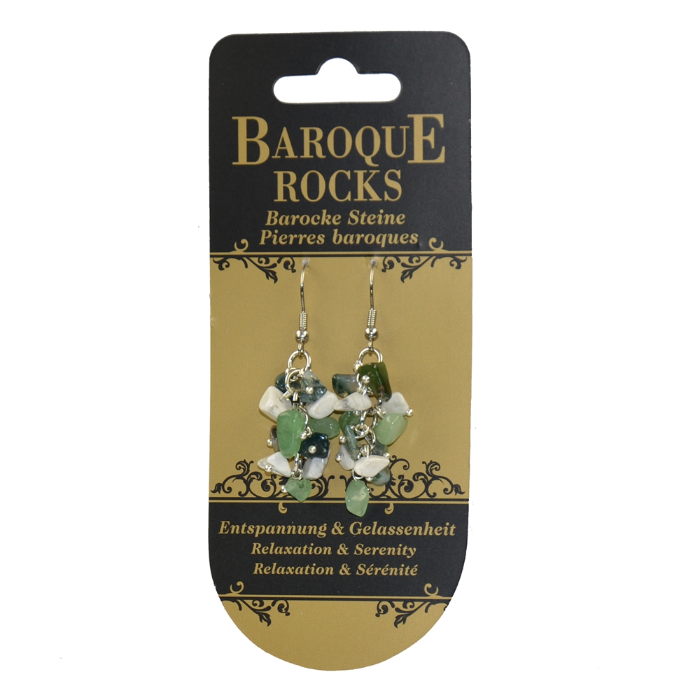 Boucles d'oreilles avec crochets Baroque Combi Magnésite, Aventurine, Agate mousse "Détente & Sérénité", 3 rangs