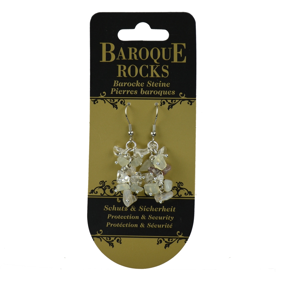 Boucles d'oreilles avec crochets Baroque Combi Agate, Serpentine, Cristal de roche "Protection & Sécurité", 3 rangs