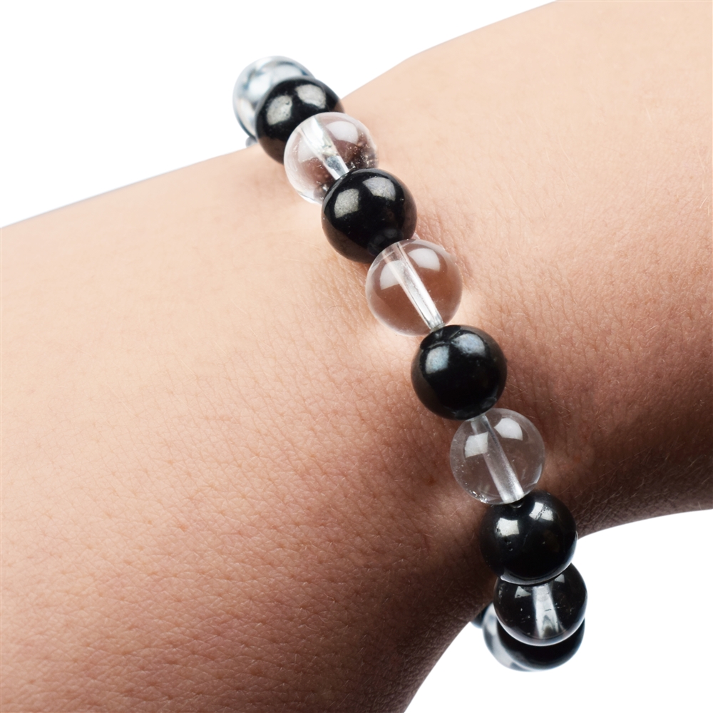 Pulsera, shungite, Cristal de roca, cuentas de 10mm