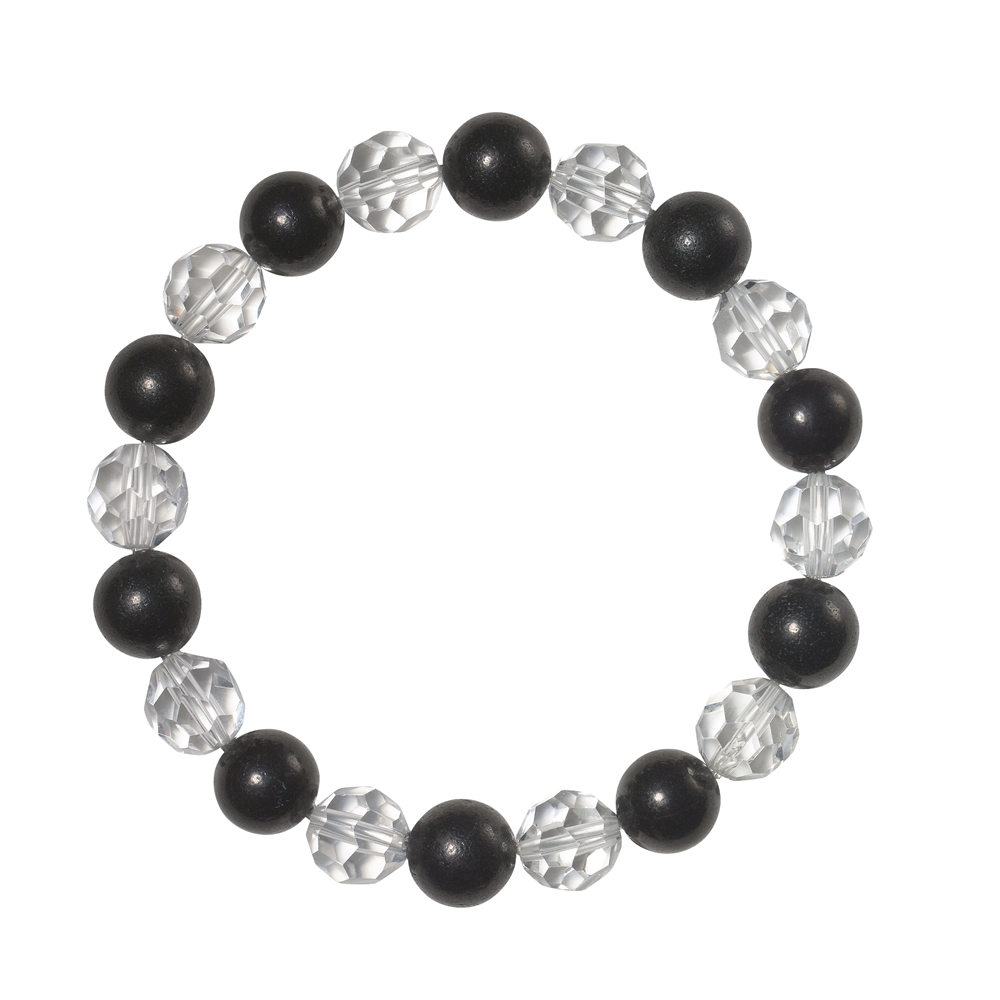 Bracelet, Schungite, Rock Crystal, 10mm beads