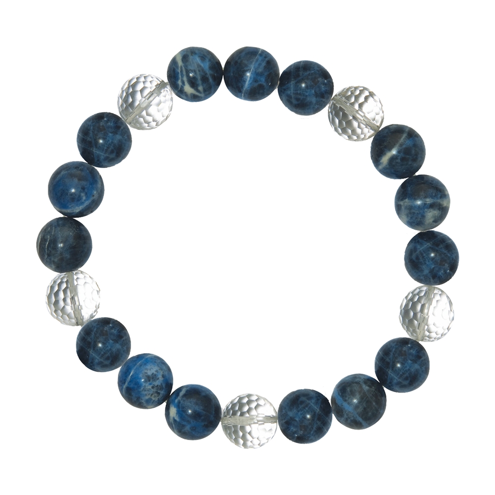 Bracelet, Sodalite/Rock Crystal, 10mm beads