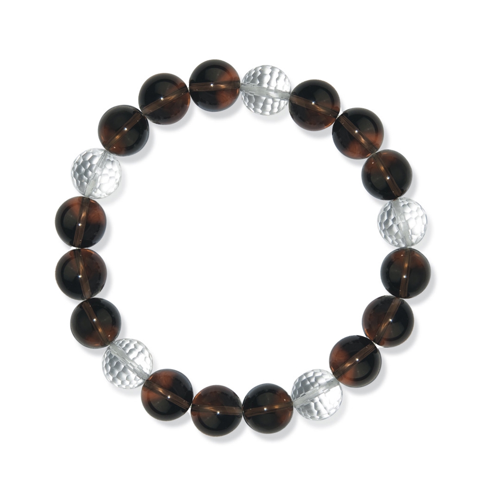 Bracelet, Smoky Quartz/Brock Crystal, 10mm beads