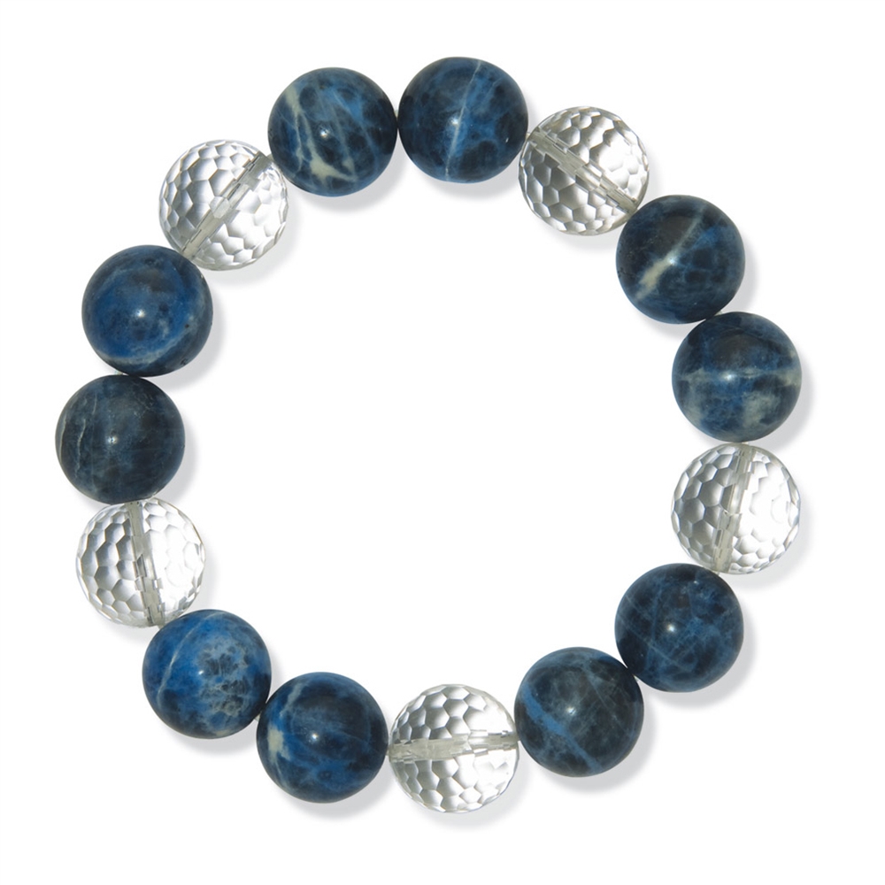Bracelet, Sodalite/Rock Crystal, 14mm beads