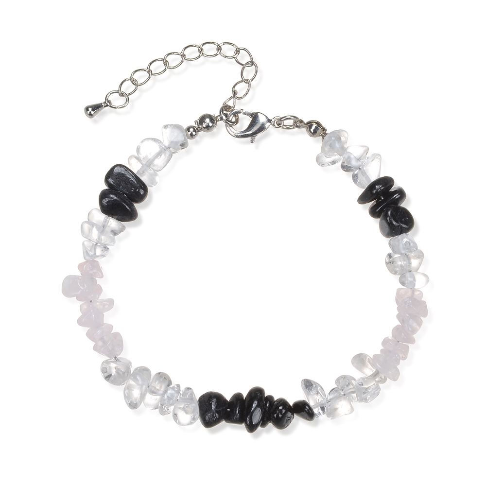 Bracelet Baroque Combi Rock Crystal, Rose Quartz, Tourmaline (black) "Love,Clarity, Protection"