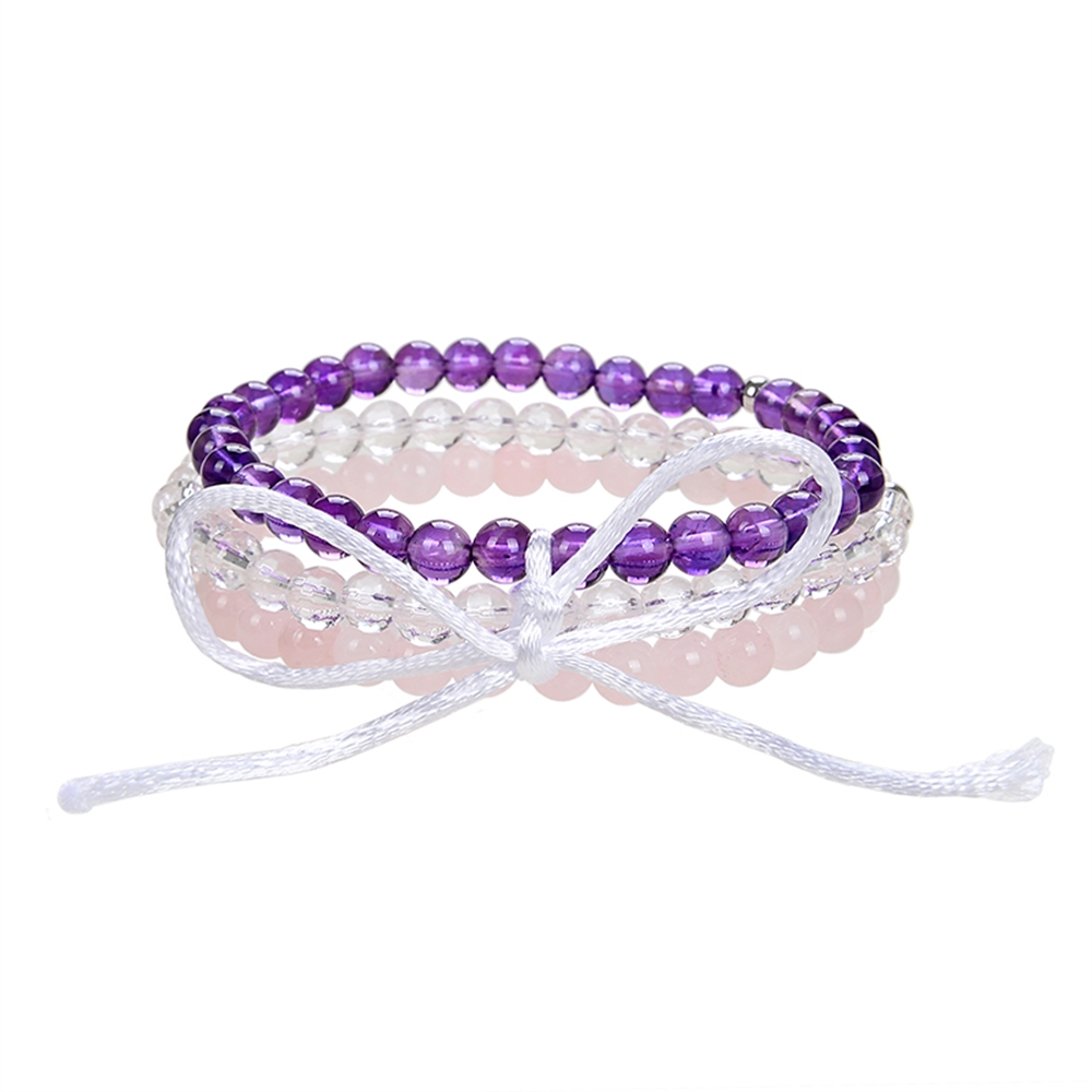  Set de bracelets "Wellness" (améthyste, Cristal de roche, Quartz rose), 18cm (moyen)