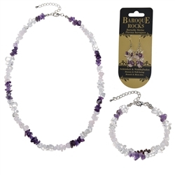 0600080101 Barockset Kombi (Collier, Armband, Ohrhänger) Rosenquarz, Amethyst, Bergkristall "Schönheit & Wohlbefinden" | Marco Schreier