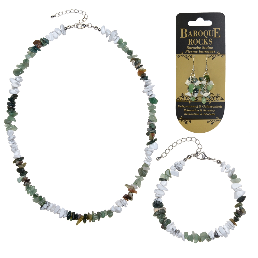 Baroque set combi (necklace, bracelet, earrings) Aventurine, Moss Agate, Magnesite "Relaxation & Serenity"