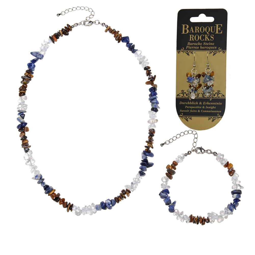 Baroque set combi (necklace, bracelet, earrings) Tiger's Eye, Sodalite, Rock Crystal "Perspective & Insight"