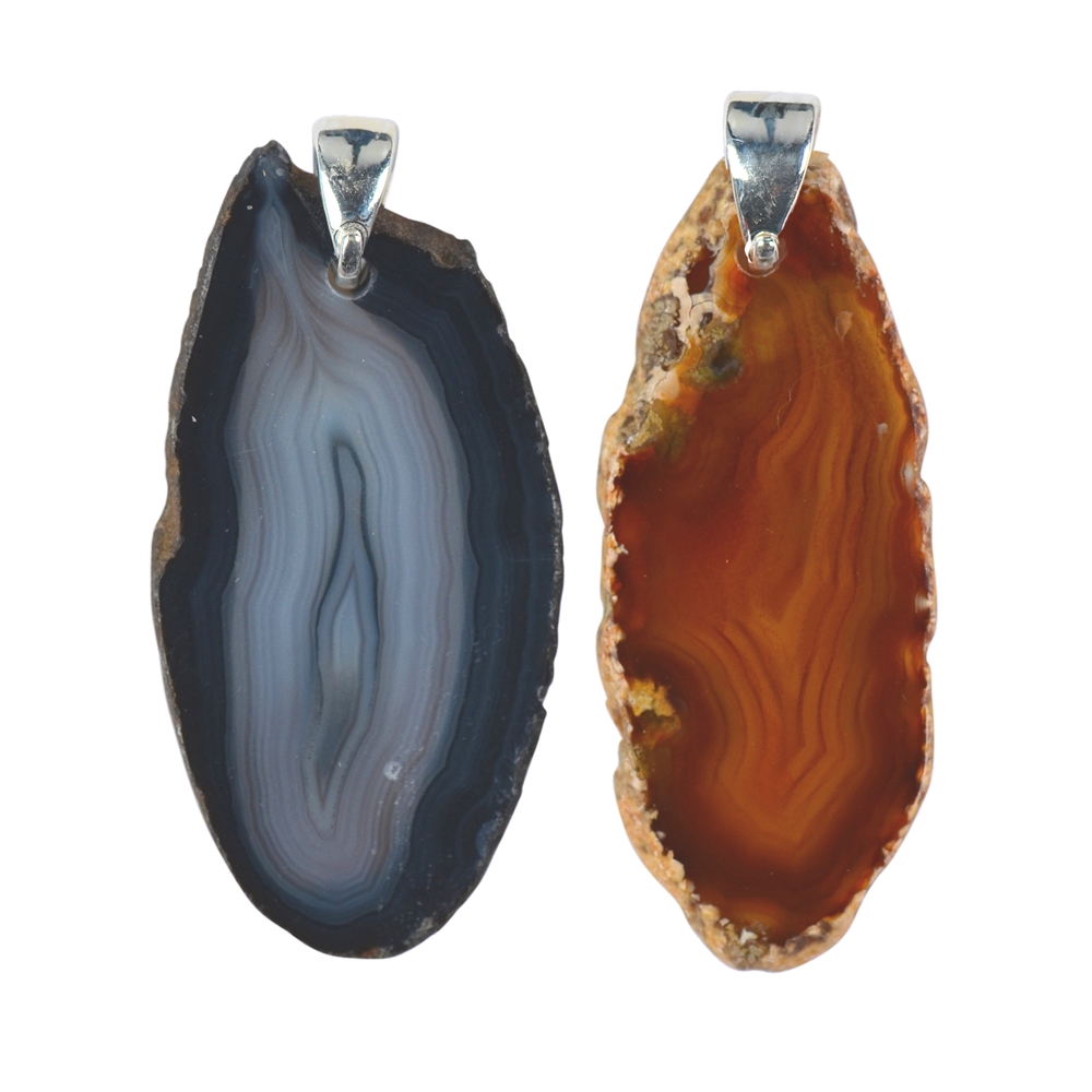 Agate slab pendant, metal eyelet, 4,5 - 5,5cm (25pcs/dl)