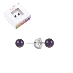 0601245104 Earstud amethyst, ball, 4mm, rhodium plated | wholesaler gems & healing stones